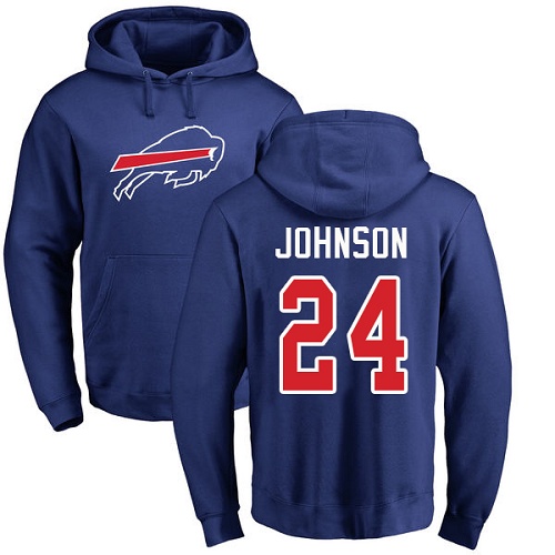 Men NFL Buffalo Bills #24 Taron Johnson Royal Blue Name and Number Logo Pullover Hoodie Sweatshirt->nfl t-shirts->Sports Accessory